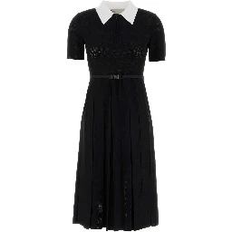 T Monogram Pointelle Pleated Dress