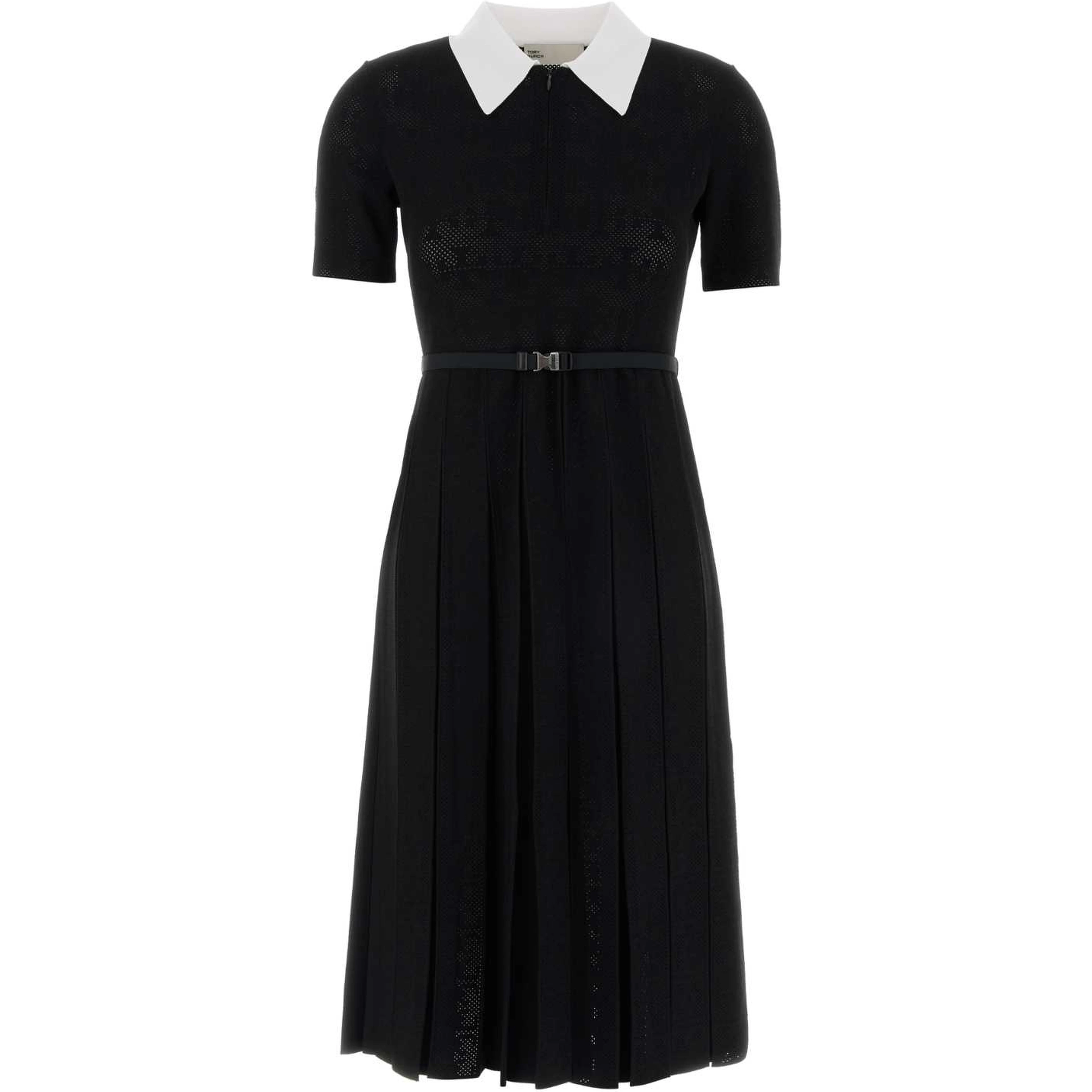 T Monogram Pointelle Pleated Dress