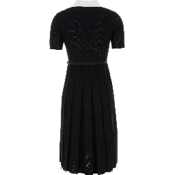 T Monogram Pointelle Pleated Dress