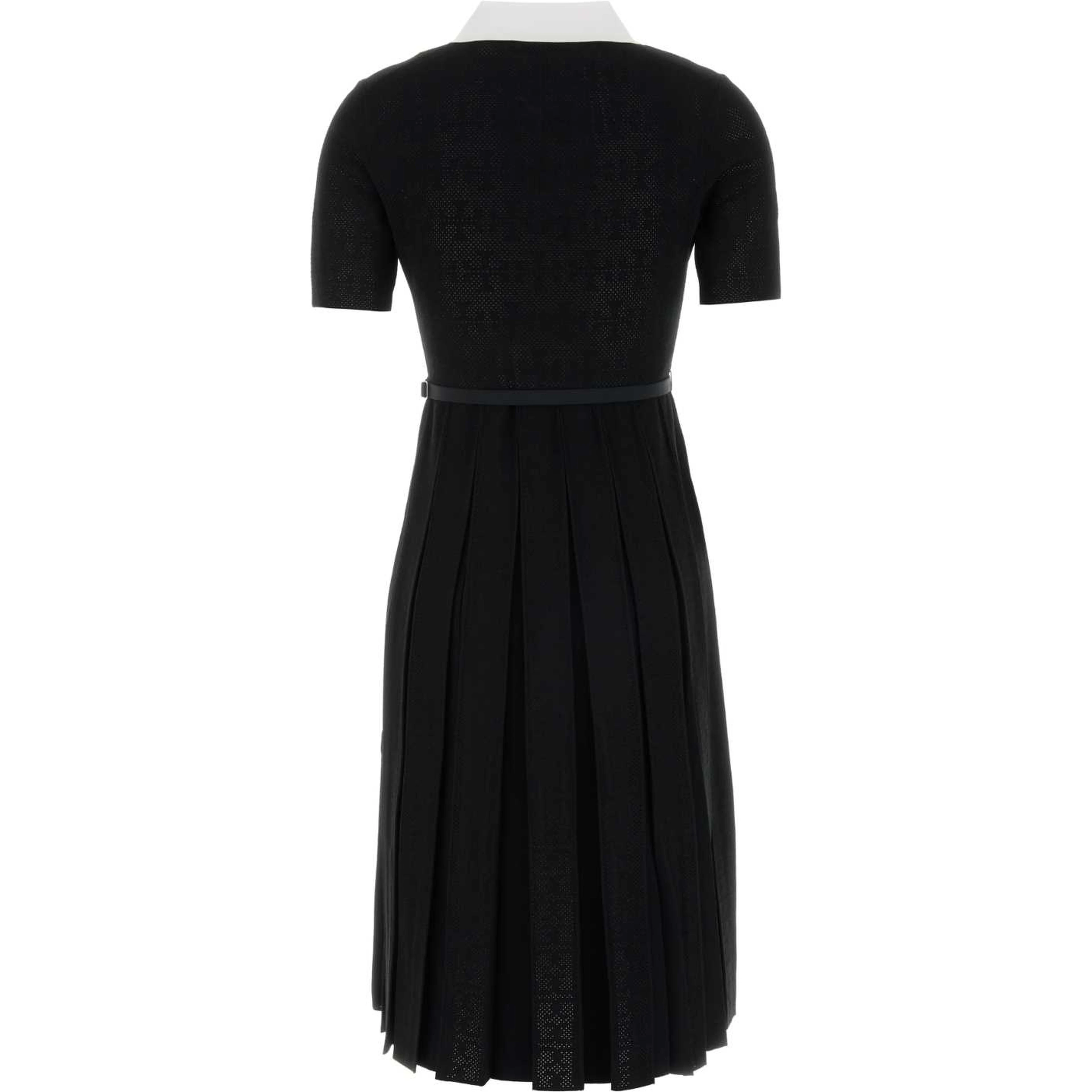 T Monogram Pointelle Pleated Dress
