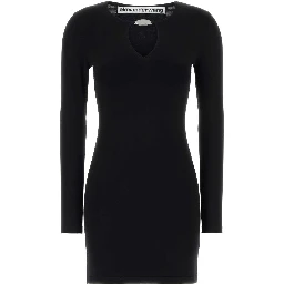 LS V-NECK MINI DRESS WITH CRYSTAL NECKLACE