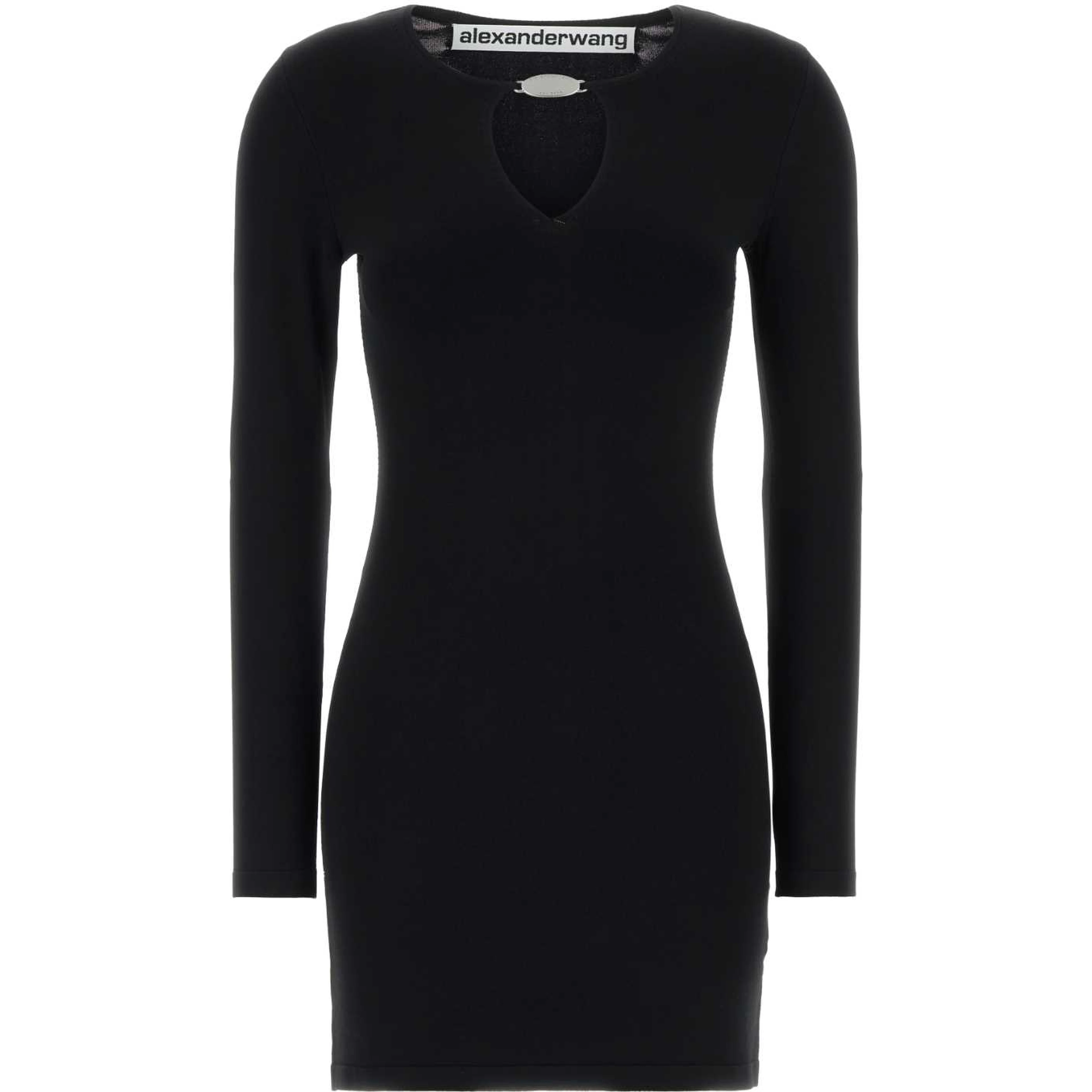 LS V-NECK MINI DRESS WITH CRYSTAL NECKLACE