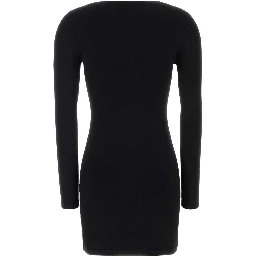 LS V-NECK MINI DRESS WITH CRYSTAL NECKLACE