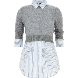 BUTTON UP W/ SHEER CREWNECK
