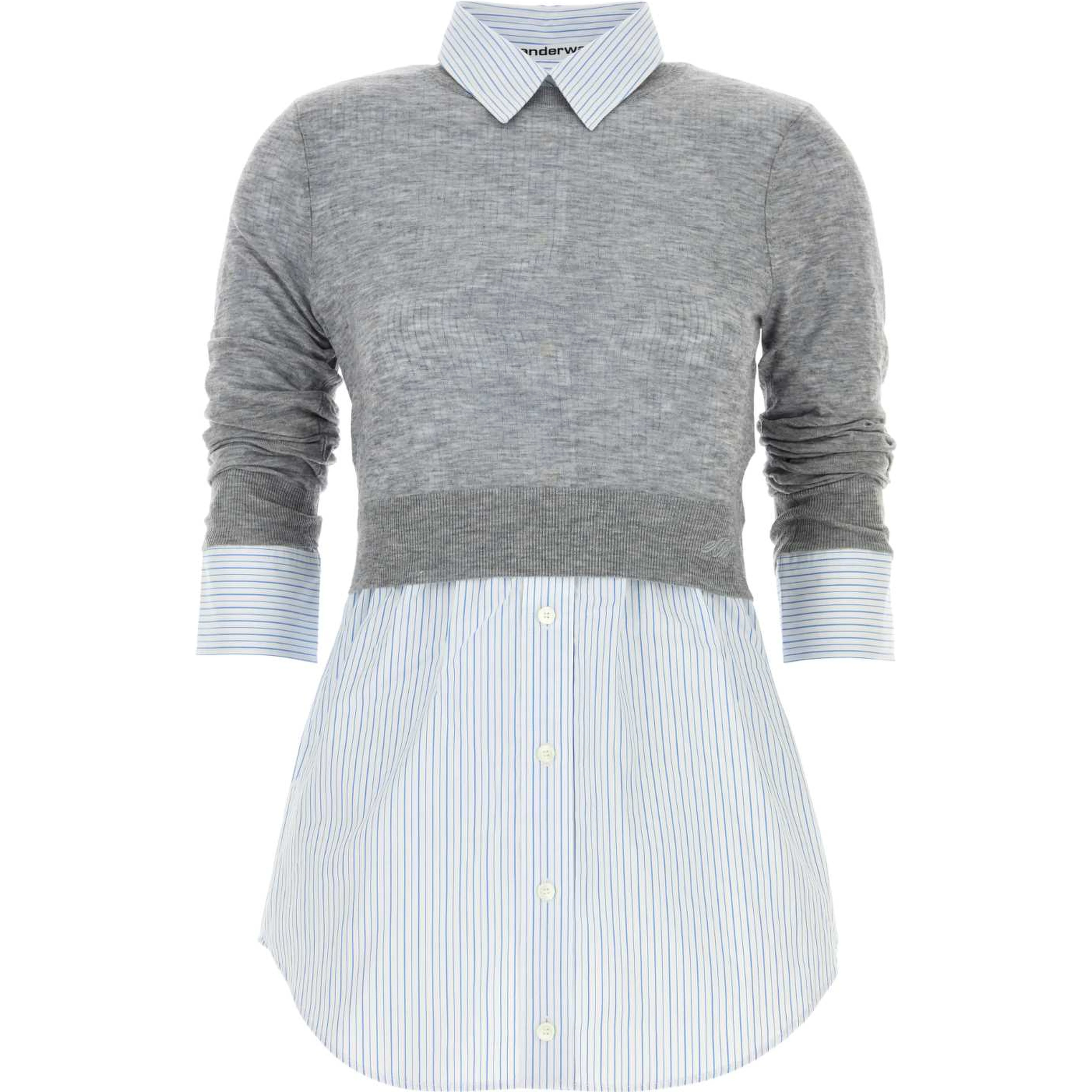 BUTTON UP W/ SHEER CREWNECK