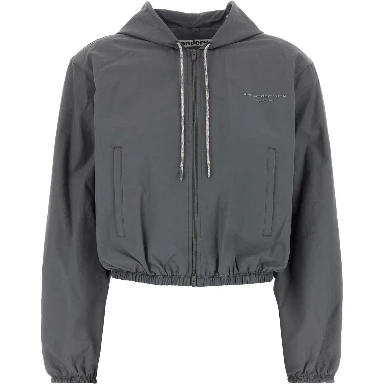 SHRUNKEN HOODIE JACKET W/ RHINESTONE DRAWCORD