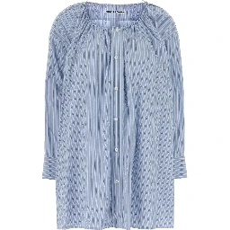 BUTTON DOWN SHIRT DRESS W/ SCOOP BUNGEE NECK