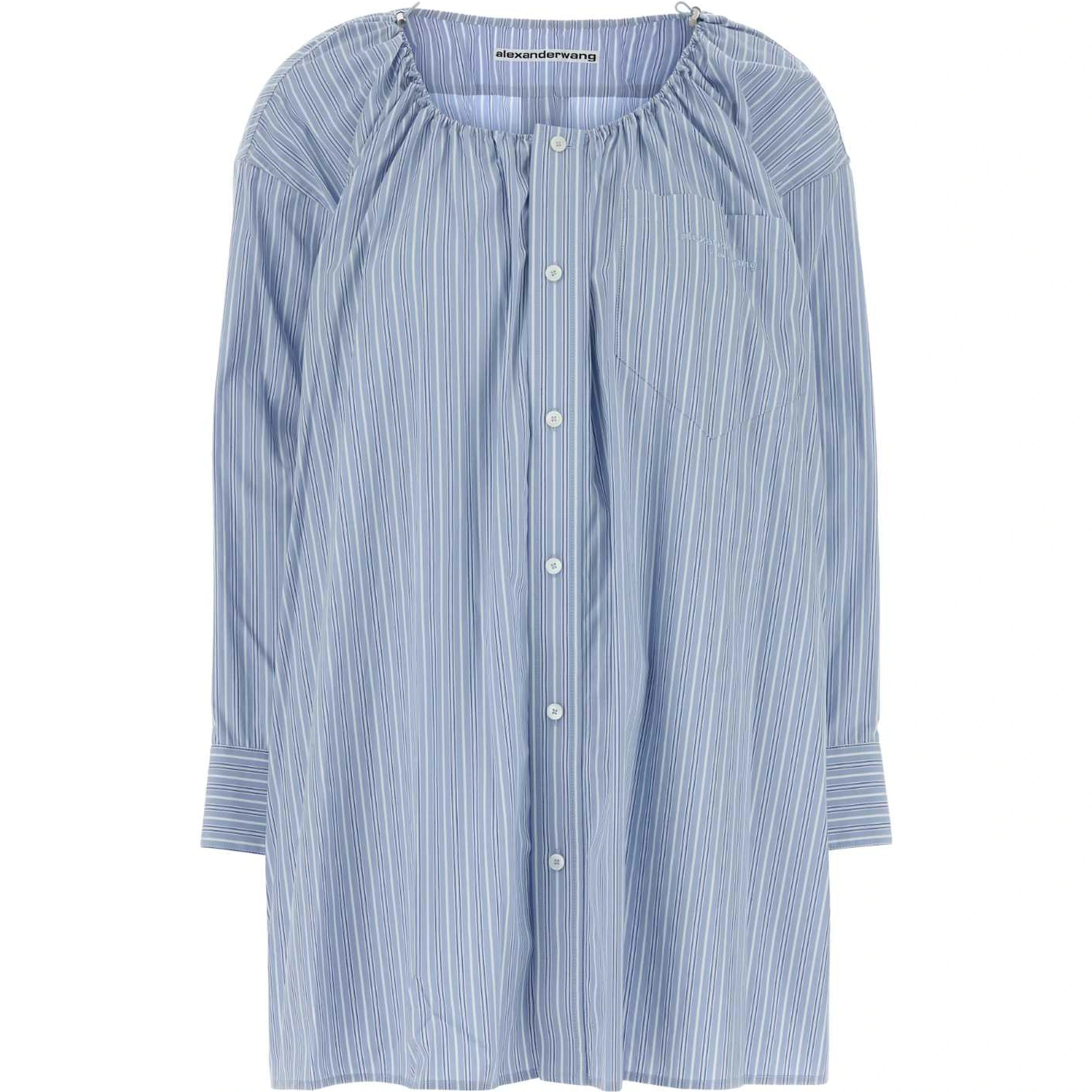 BUTTON DOWN SHIRT DRESS W/ SCOOP BUNGEE NECK