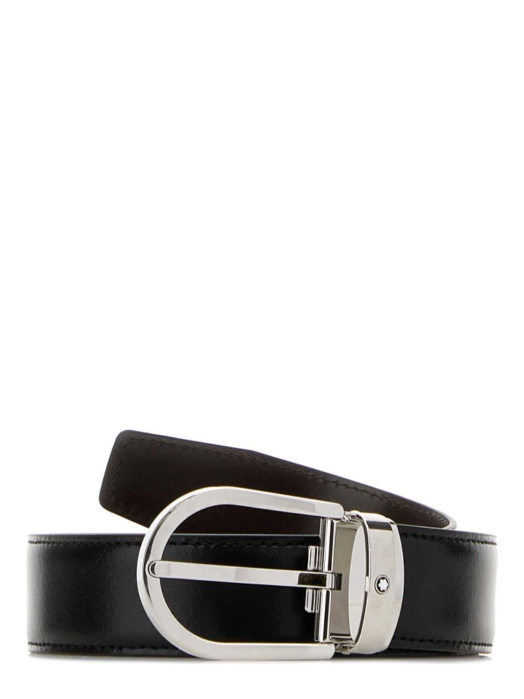 Horseshoe buckle black/ebony 30mm reversible leath
