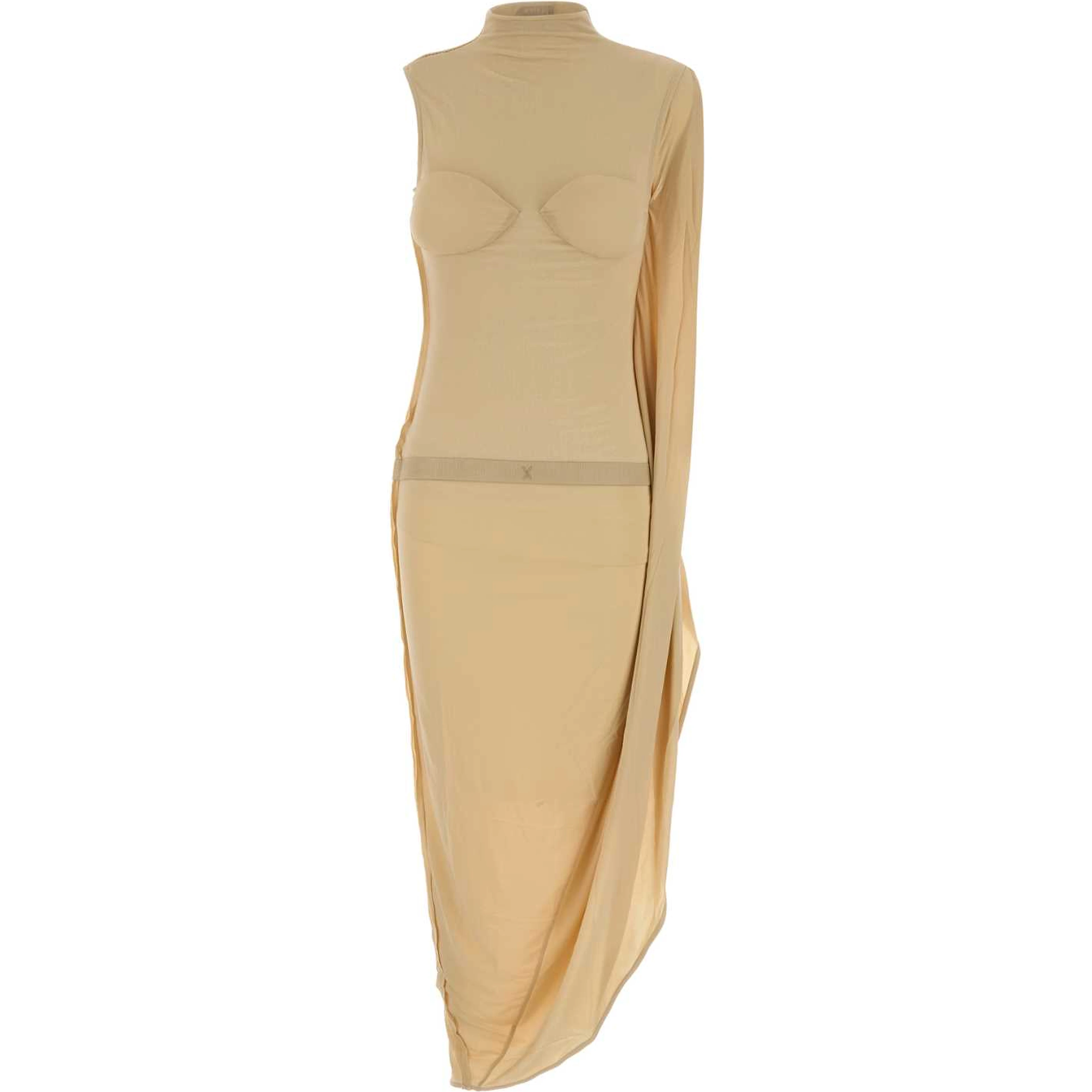 STRETCH VISCOSE LONG DRESS WITH COTTON MESH AND IN