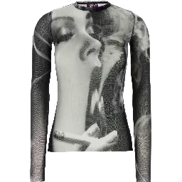 MESH LONG SLEEVES TOP PRINTED SMOKING WOMEN