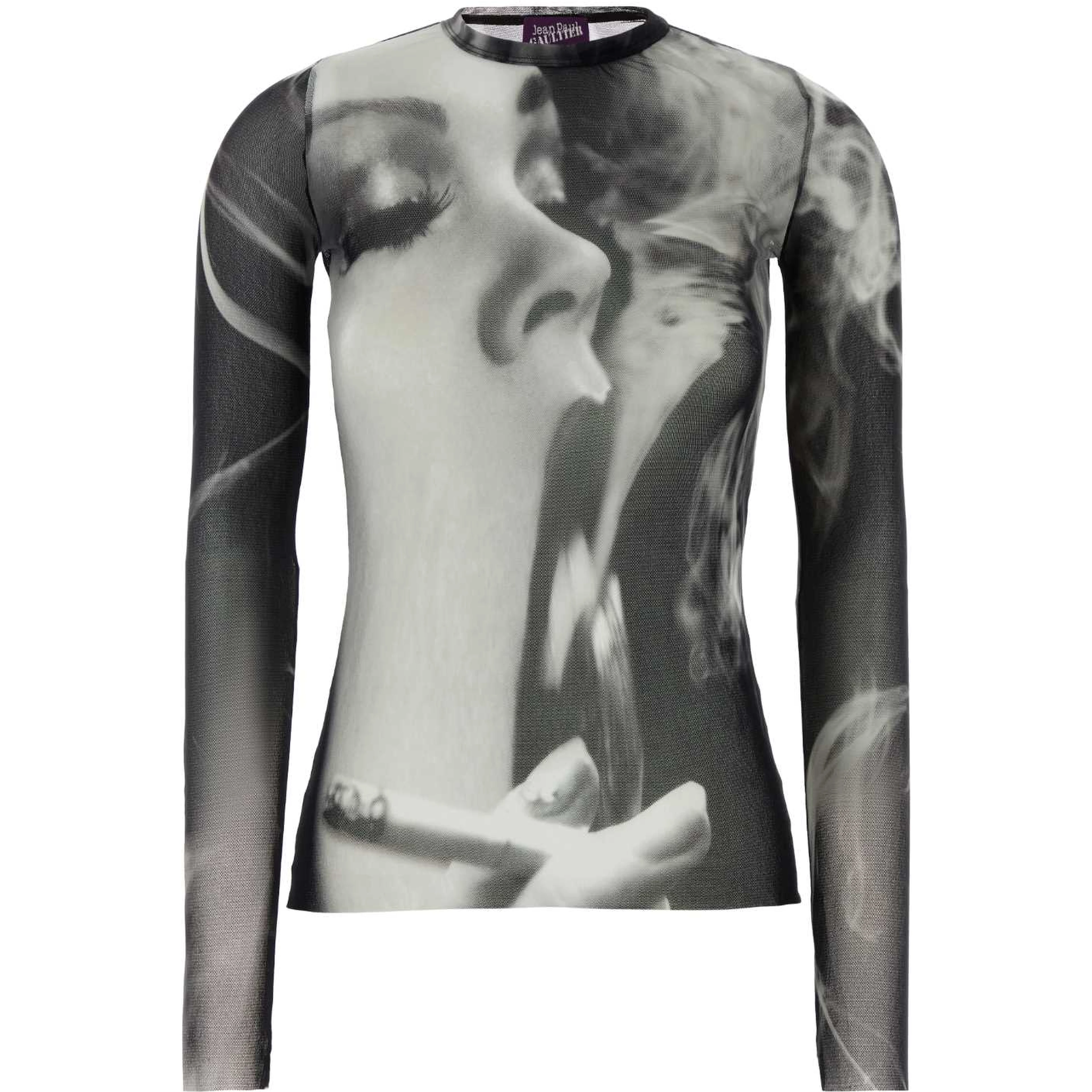 MESH LONG SLEEVES TOP PRINTED SMOKING WOMEN