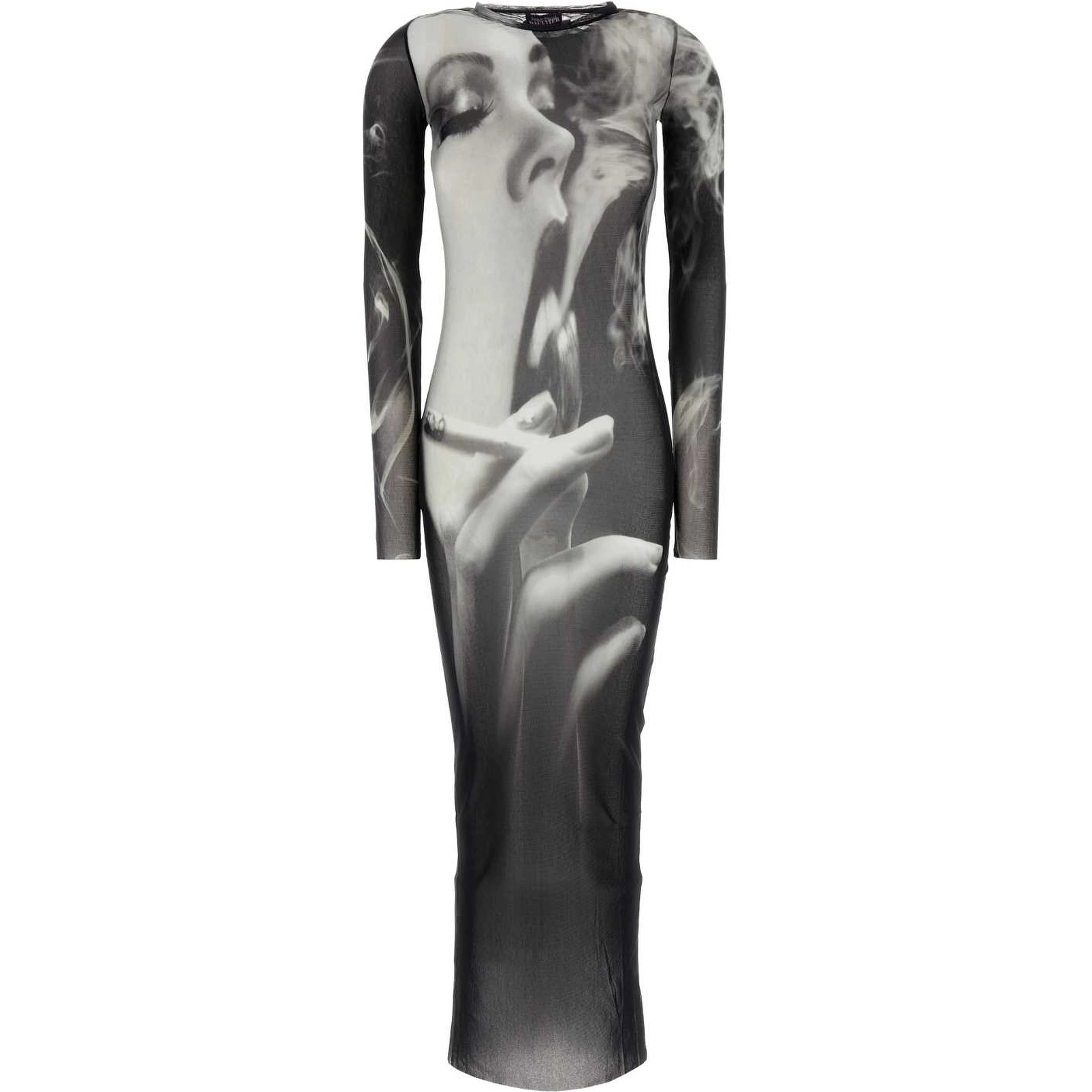 MESH LONG DRESS PRINTED SMOKING WOMEN