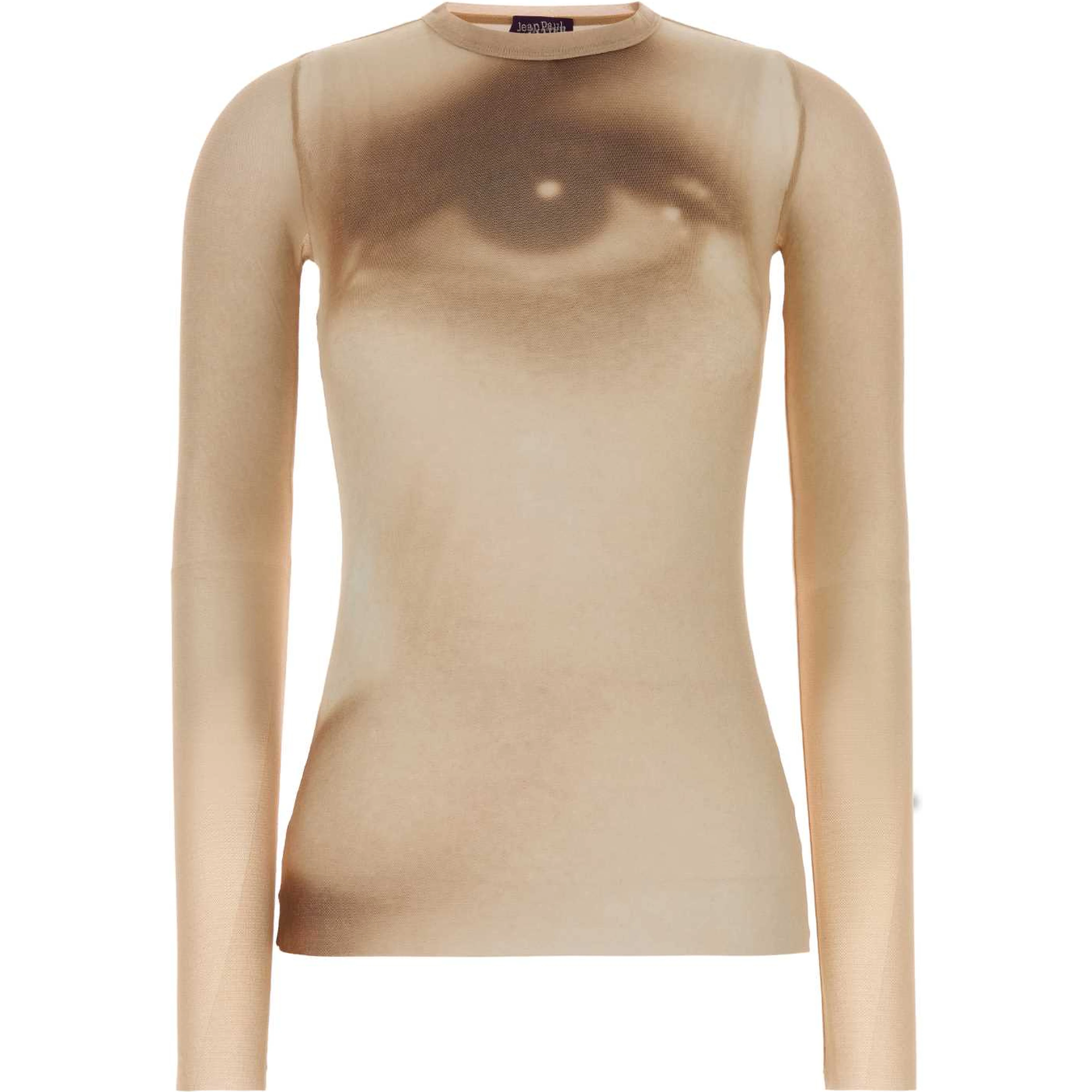 MESH LONG SLEEVES TOP PRINTED FACE