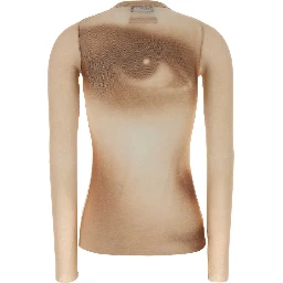 MESH LONG SLEEVES TOP PRINTED FACE