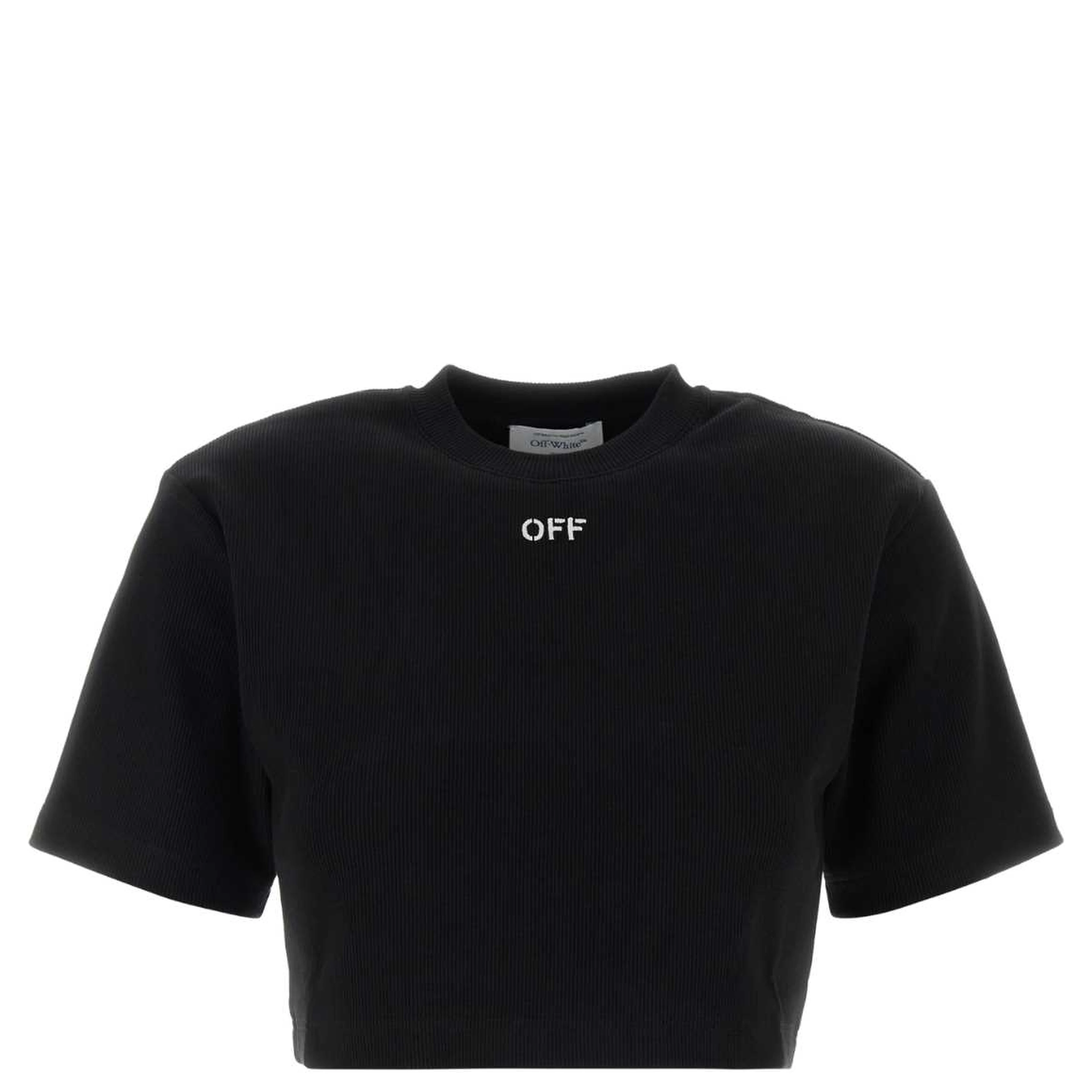 OFF STAMP RIB CROPPED TEE  BLACK