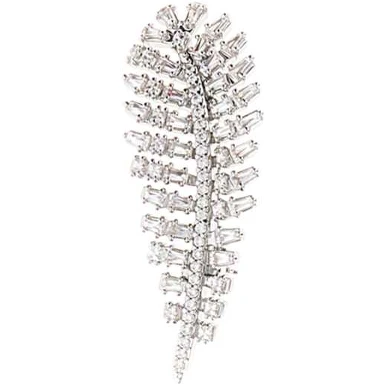 VIENNA:BROOCH FEATHER WHITE/RHS