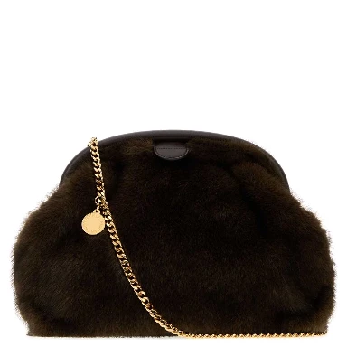 Falabella Soft Clutch With Chain Mink Plush Fabric