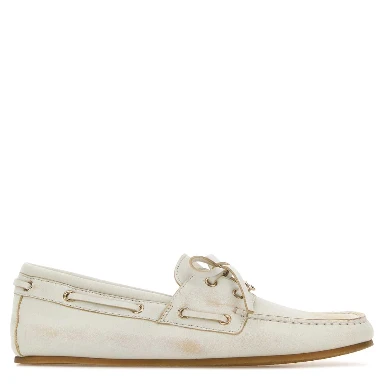 LEATHER UPPER AND RUBBER SOLE MOCCASIN