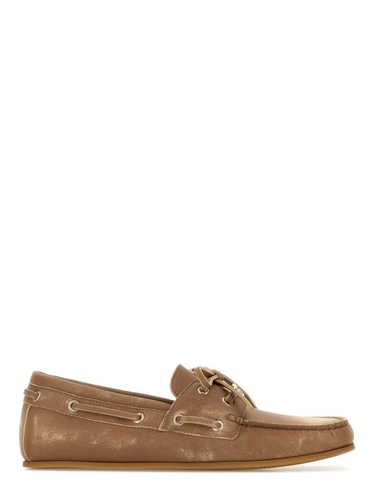LEATHER UPPER AND RUBBER SOLE MOCCASIN