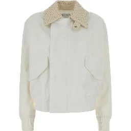 BLUSON COTONE COLLETTO PELLE BIANCO INTRECCIO
