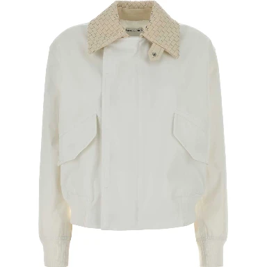 BLUSON COTONE COLLETTO PELLE BIANCO INTRECCIO