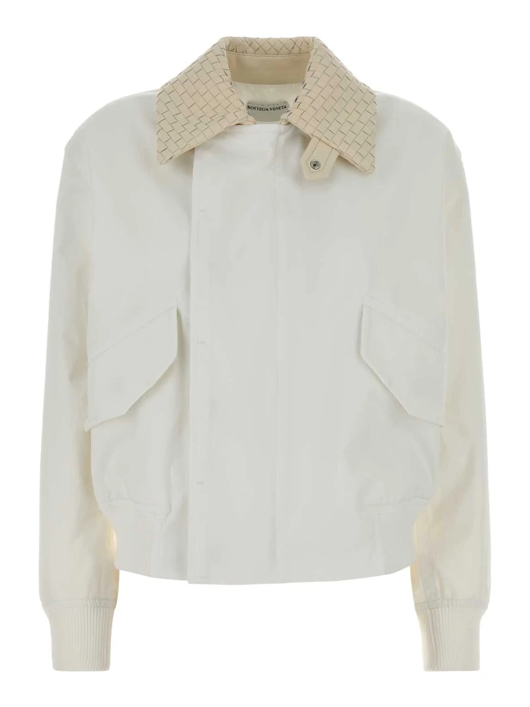BLUSON COTONE COLLETTO PELLE BIANCO INTRECCIO