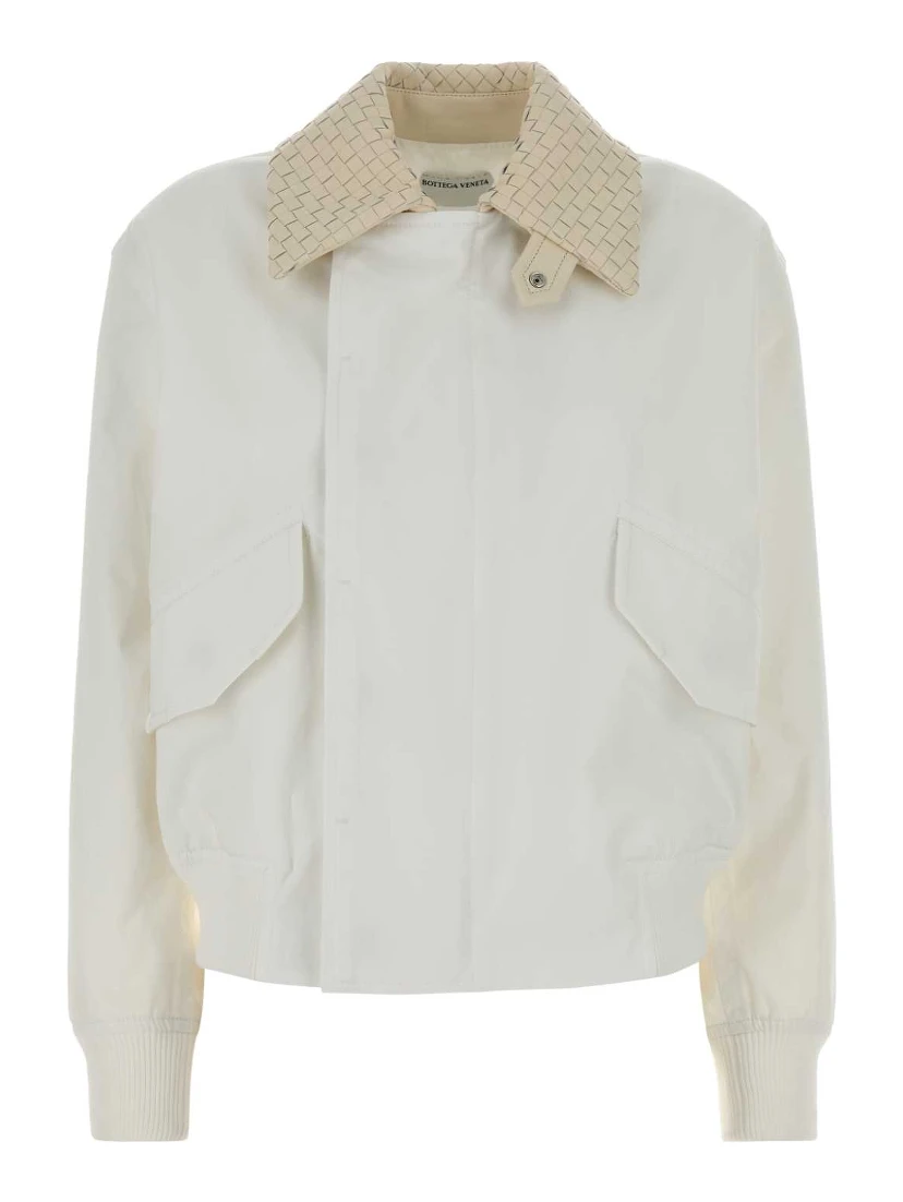 BLUSON COTONE COLLETTO PELLE BIANCO INTRECCIO
