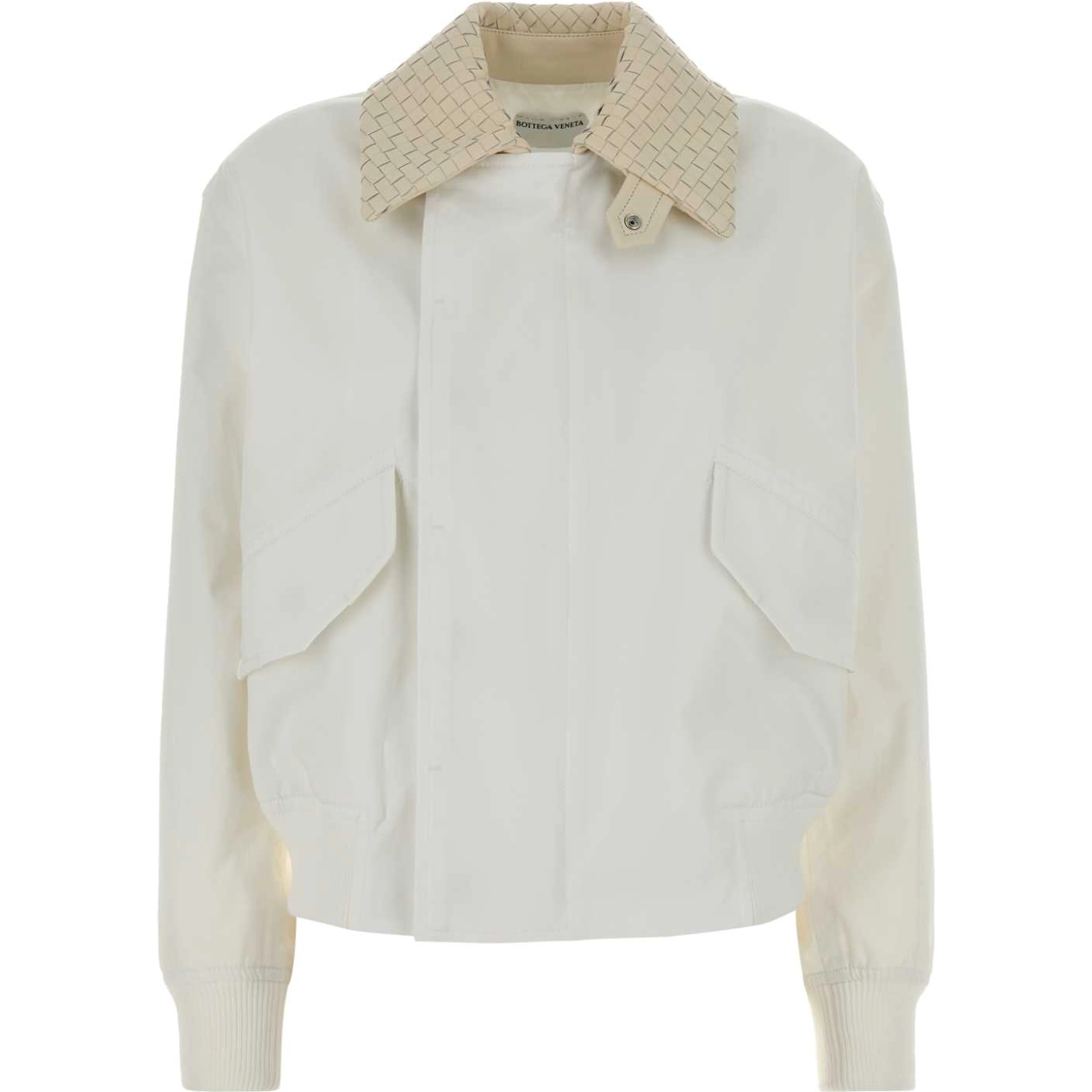 BLUSON COTONE COLLETTO PELLE BIANCO INTRECCIO