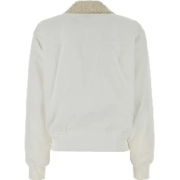 BLUSON COTONE COLLETTO PELLE BIANCO INTRECCIO