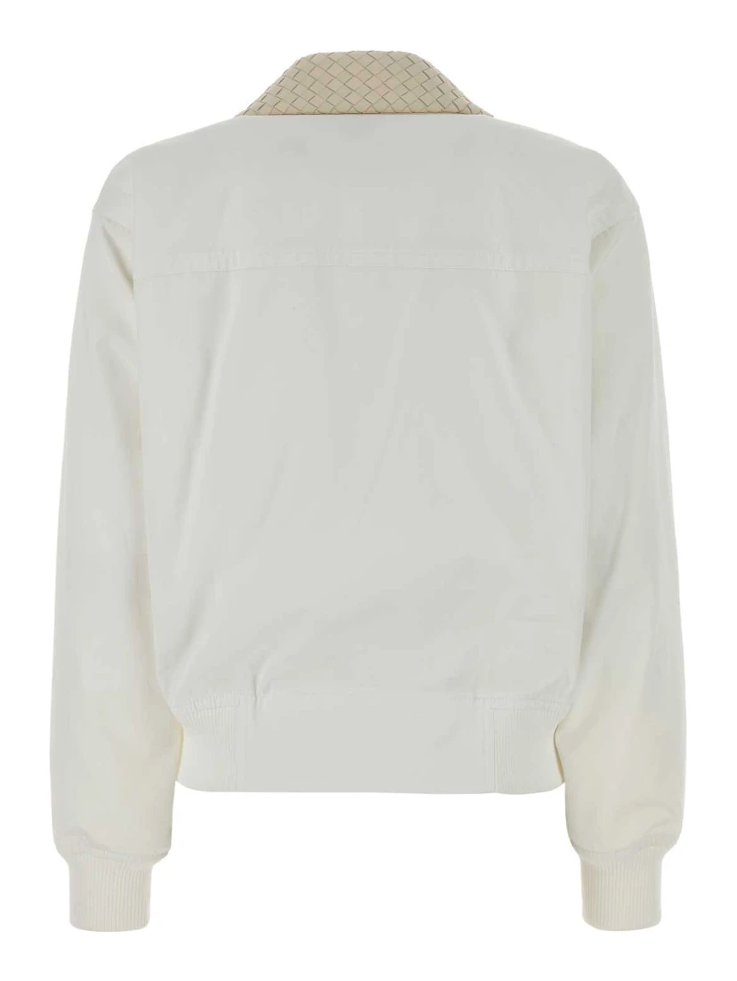 BLUSON COTONE COLLETTO PELLE BIANCO INTRECCIO
