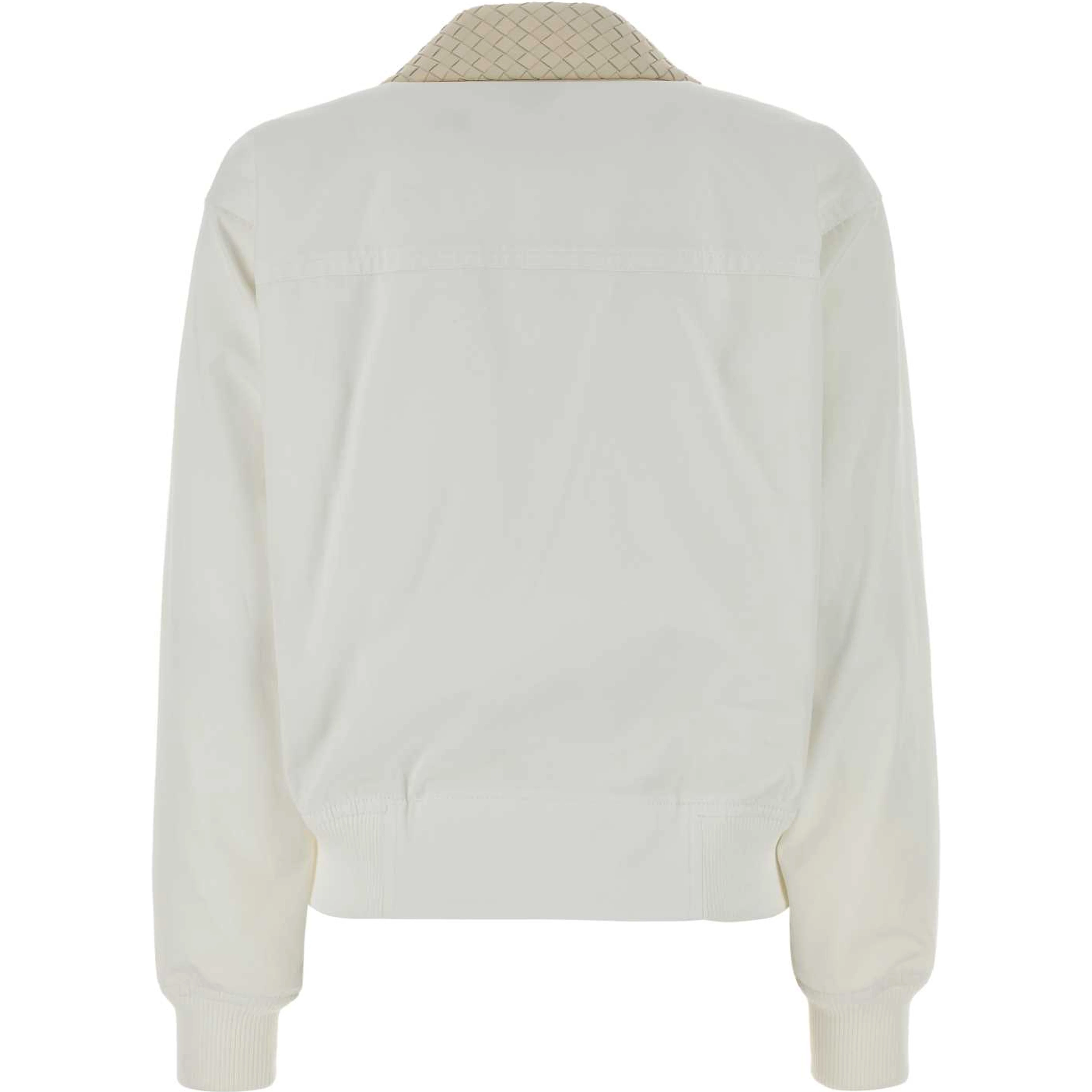 BLUSON COTONE COLLETTO PELLE BIANCO INTRECCIO