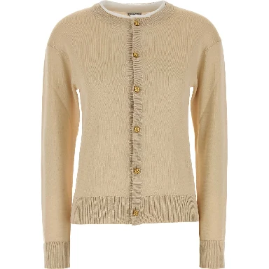 CARDIGAN BORDO BIANCO E BOTTONI METALLO ORO