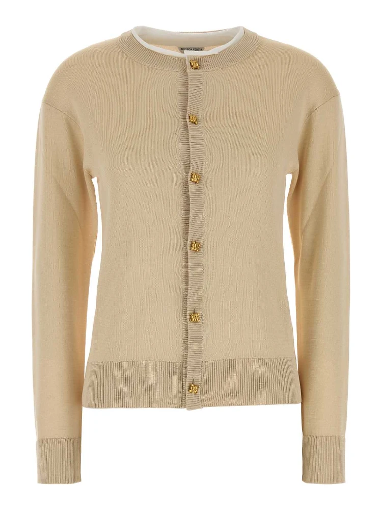 CARDIGAN BORDO BIANCO E BOTTONI METALLO ORO