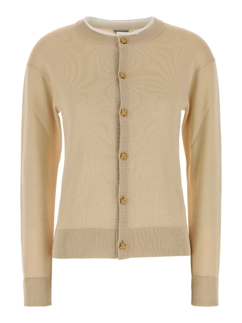 CARDIGAN BORDO BIANCO E BOTTONI METALLO ORO