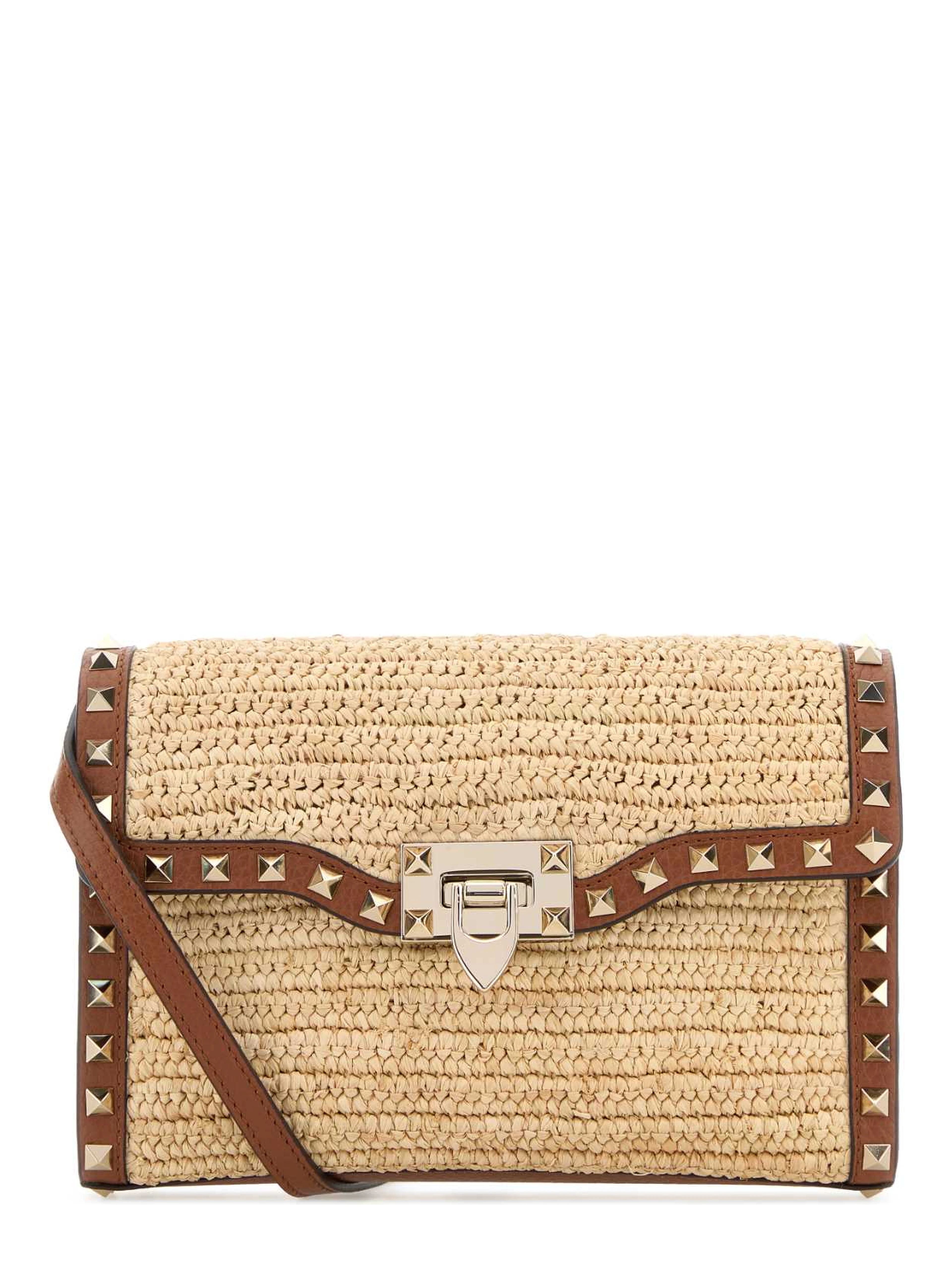 SMALL SHOULDER BAG | ROCKSTUD | CROCHET RAFIA/VIT.