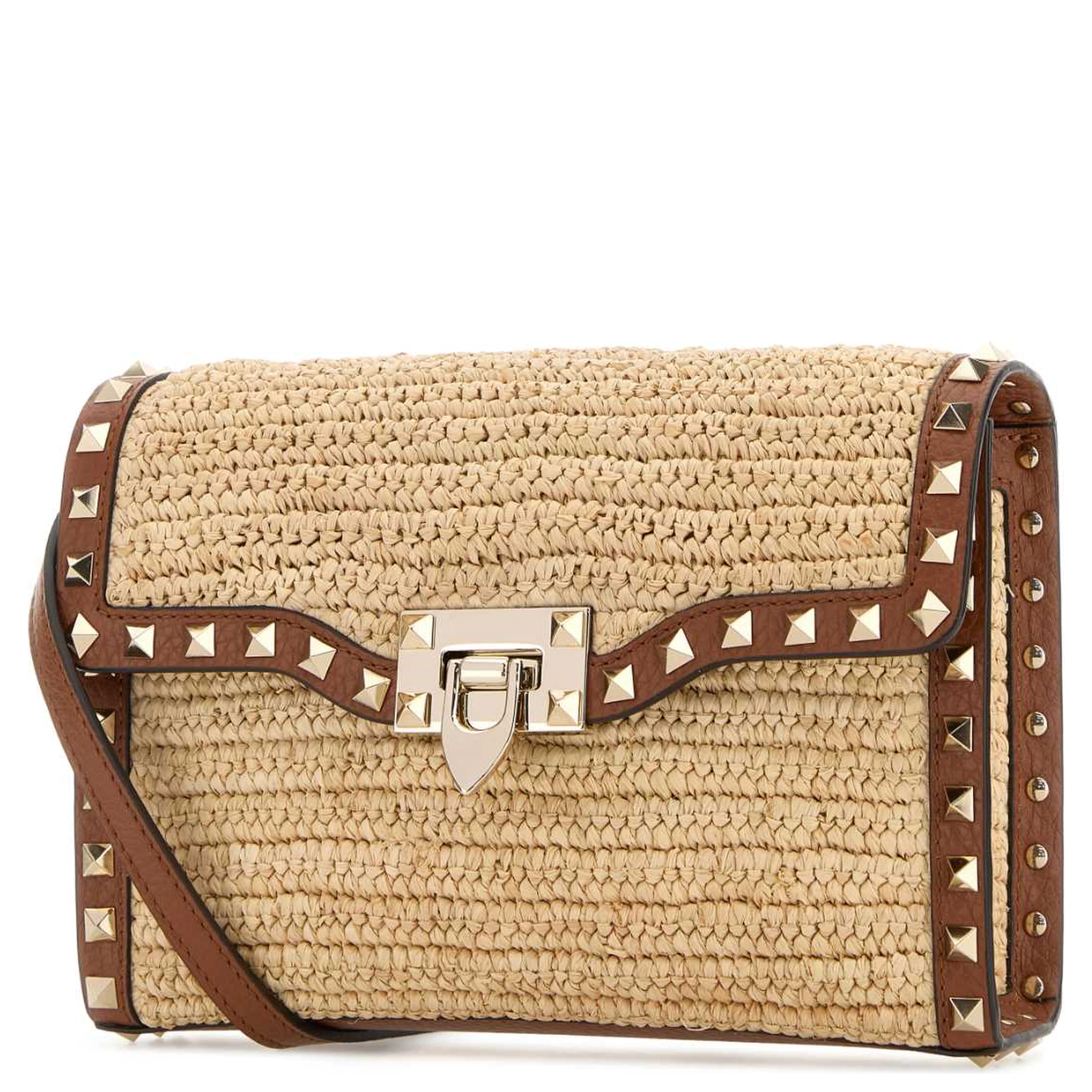 SMALL SHOULDER BAG | ROCKSTUD | CROCHET RAFIA/VIT.