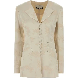 Sateen Jacquard Long Button Blazer