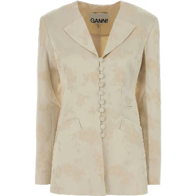 Sateen Jacquard Long Button Blazer