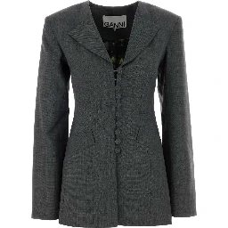 WOOL MELANGE SUITING LONG BUTTON BLAZER