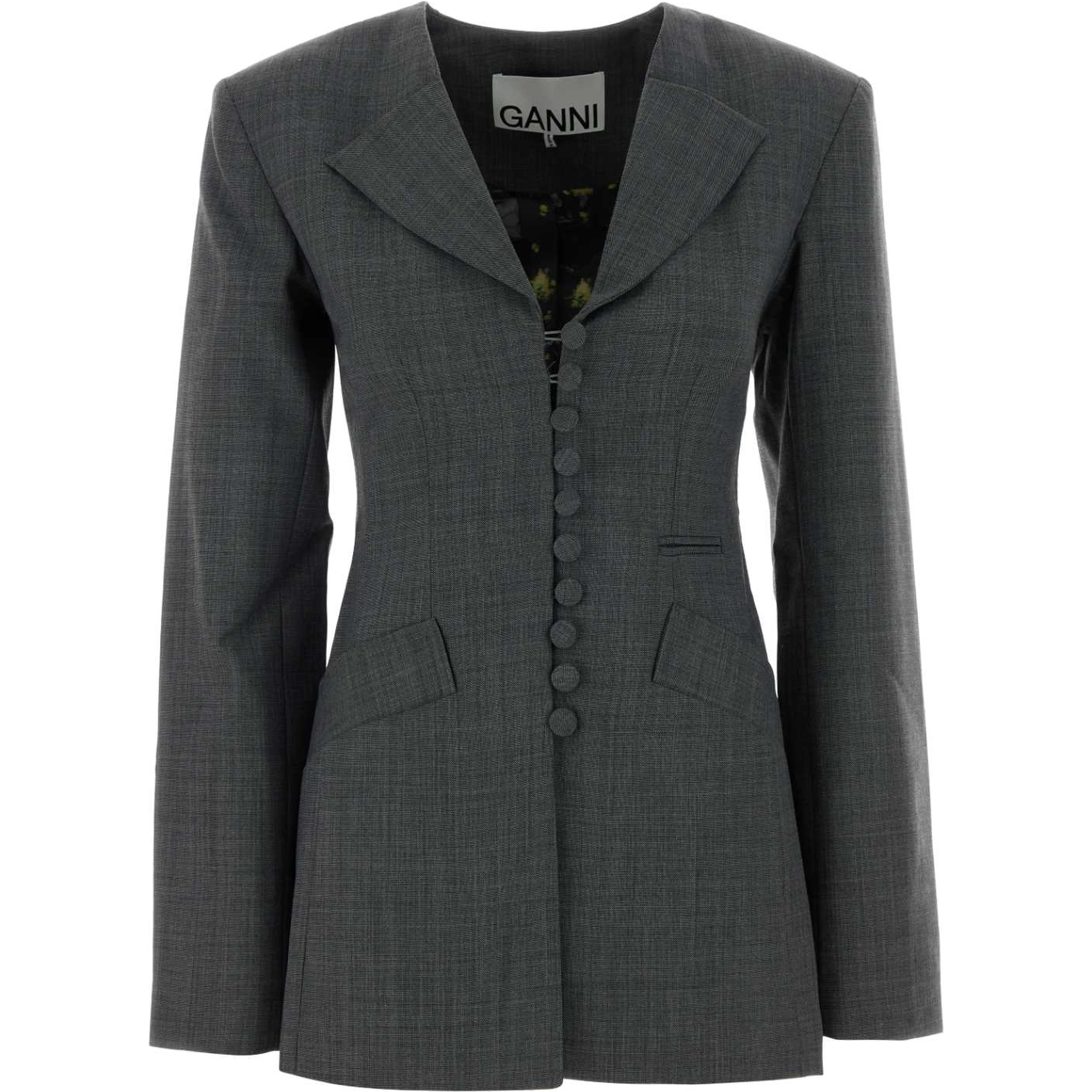 WOOL MELANGE SUITING LONG BUTTON BLAZER