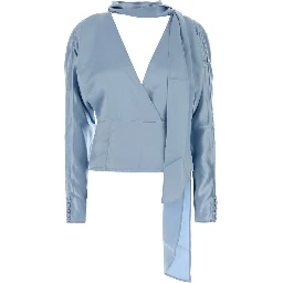 Fluid Satin Kimono Sleeve Scarf Blouse