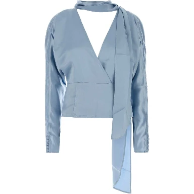 Fluid Satin Kimono Sleeve Scarf Blouse