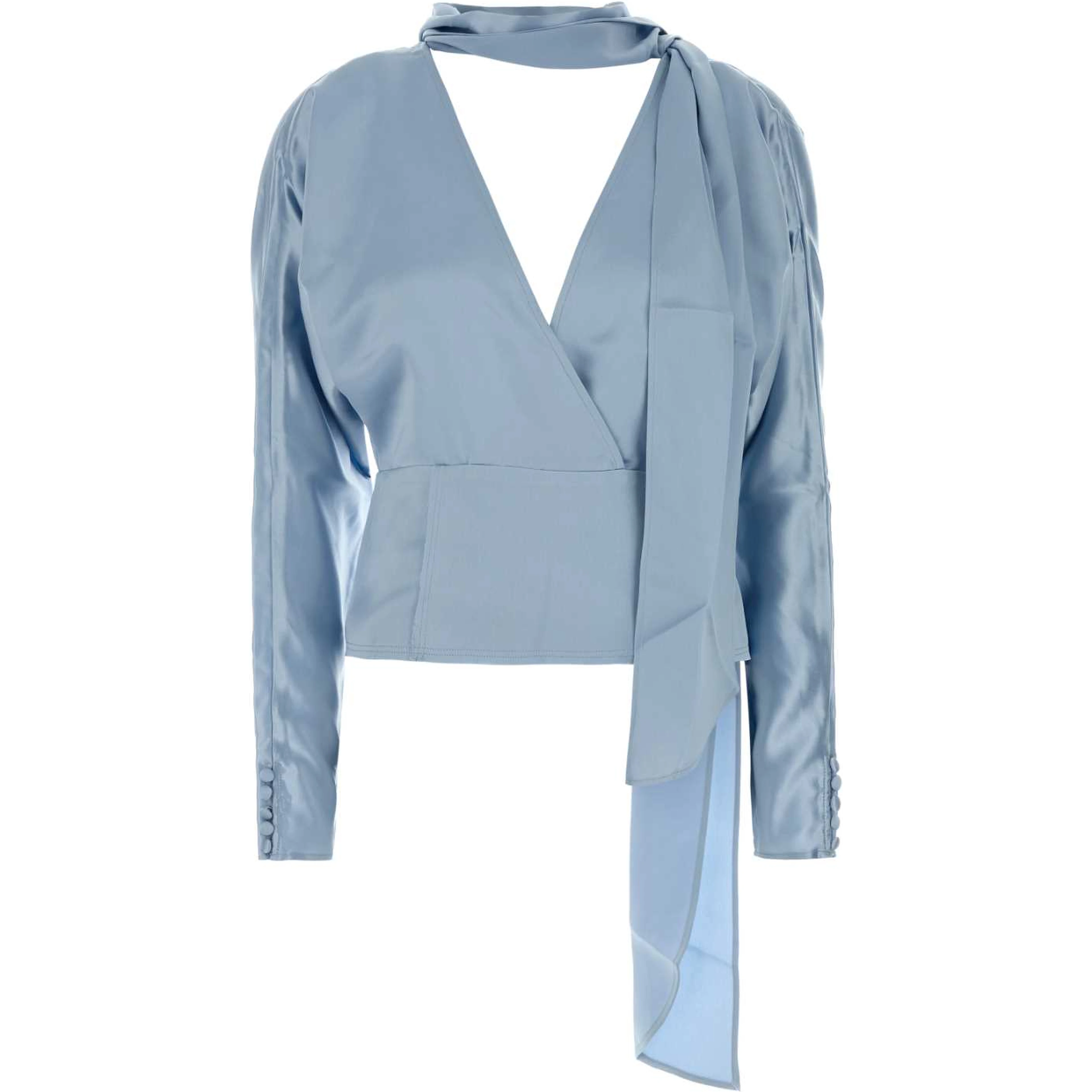Fluid Satin Kimono Sleeve Scarf Blouse