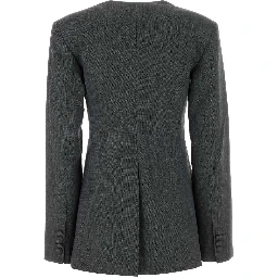 WOOL MELANGE SUITING LONG BUTTON BLAZER