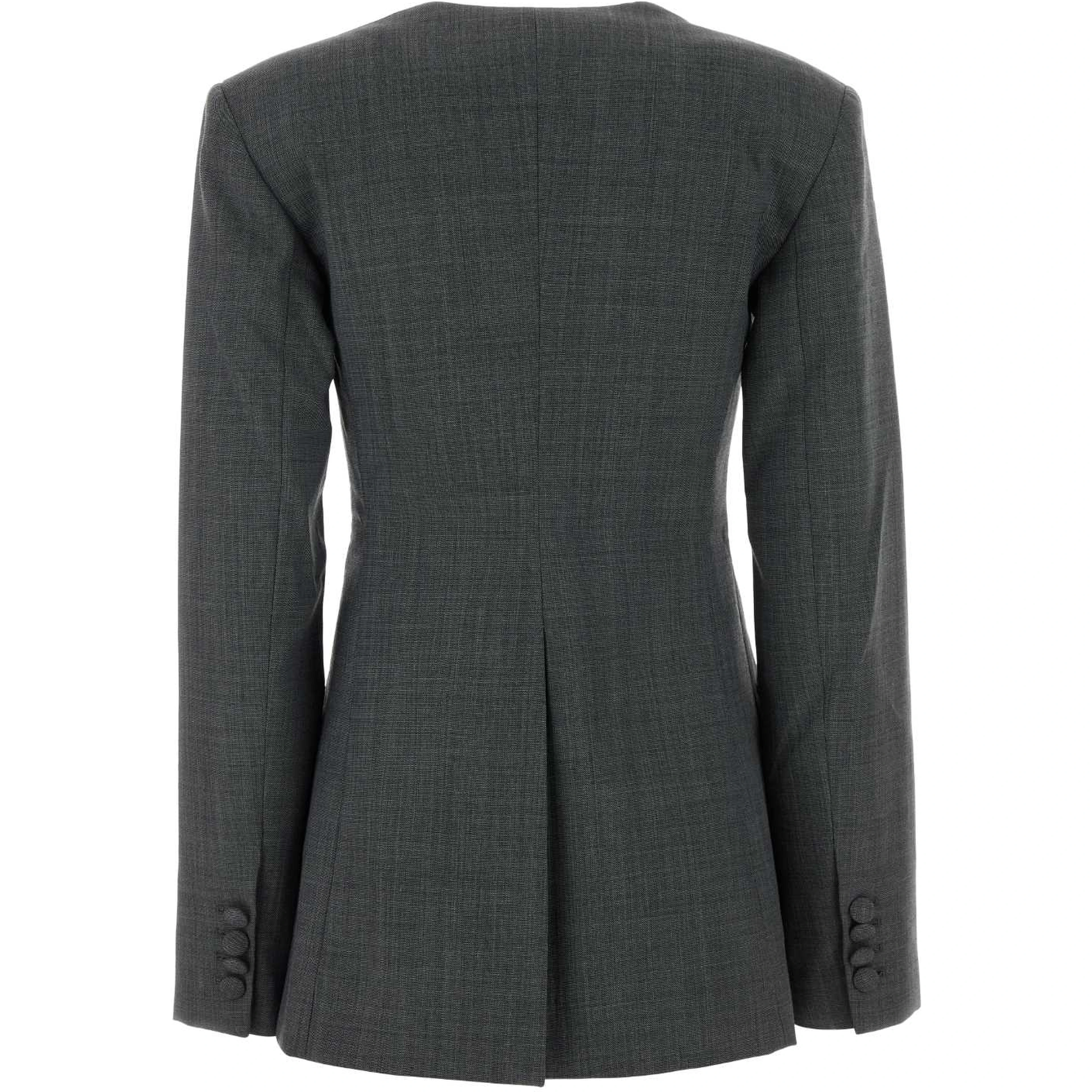 WOOL MELANGE SUITING LONG BUTTON BLAZER