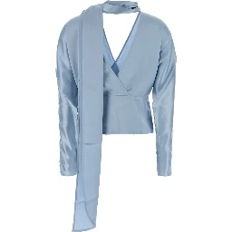 Fluid Satin Kimono Sleeve Scarf Blouse