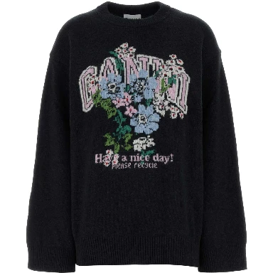 Graphic Wool Oversized Sweater Flowers