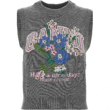 Graphic Wool Vest Flowers