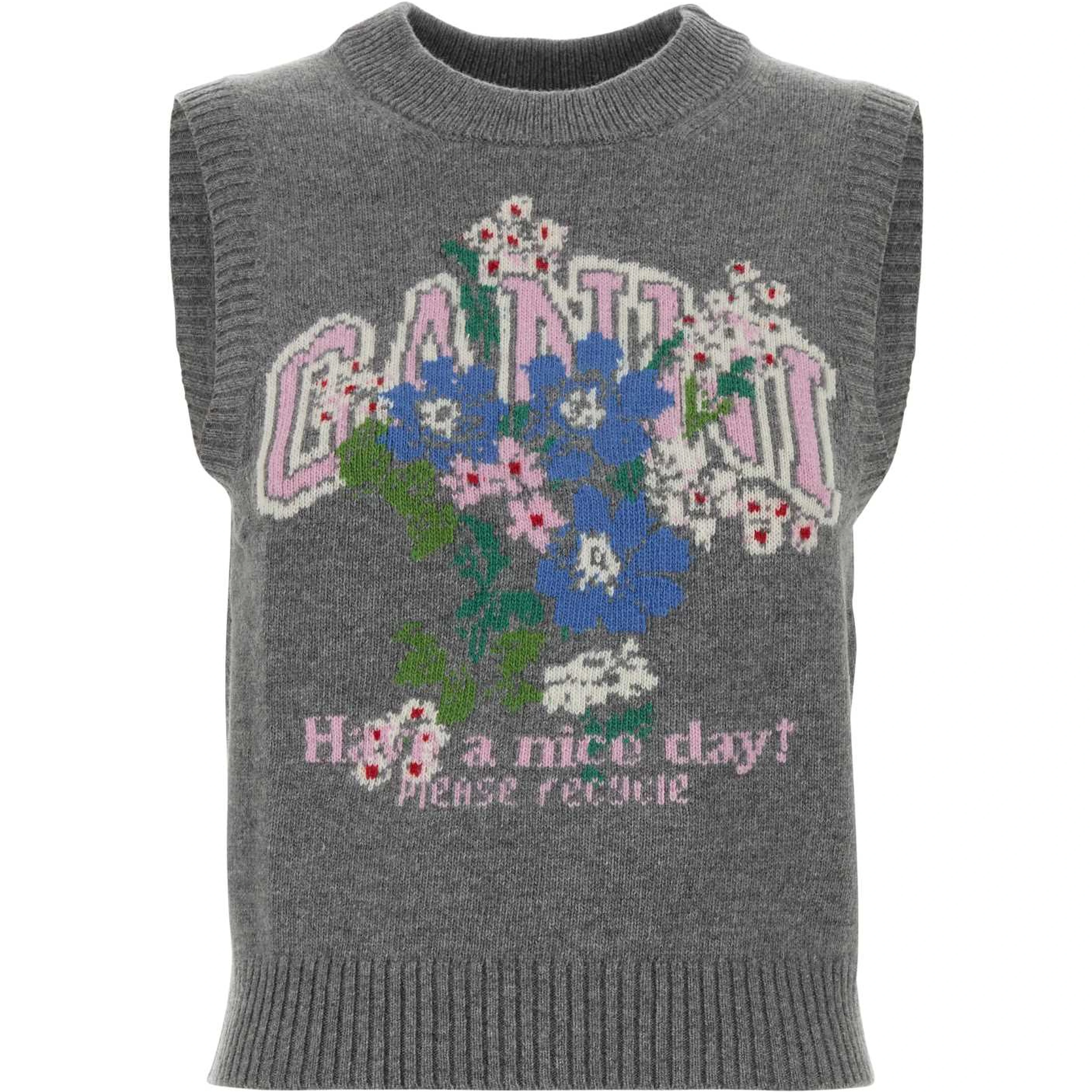 Graphic Wool Vest Flowers